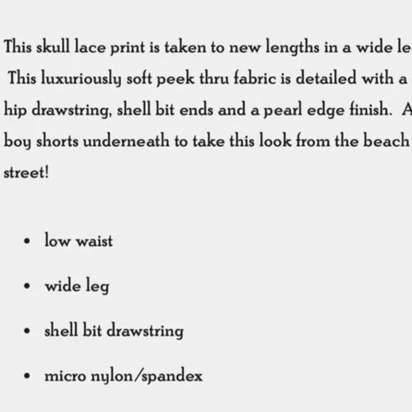 NWT!!!! 2-piece, Le Tarte Beach Pants and Top, Lace with Skull print - Picture 3 of 7